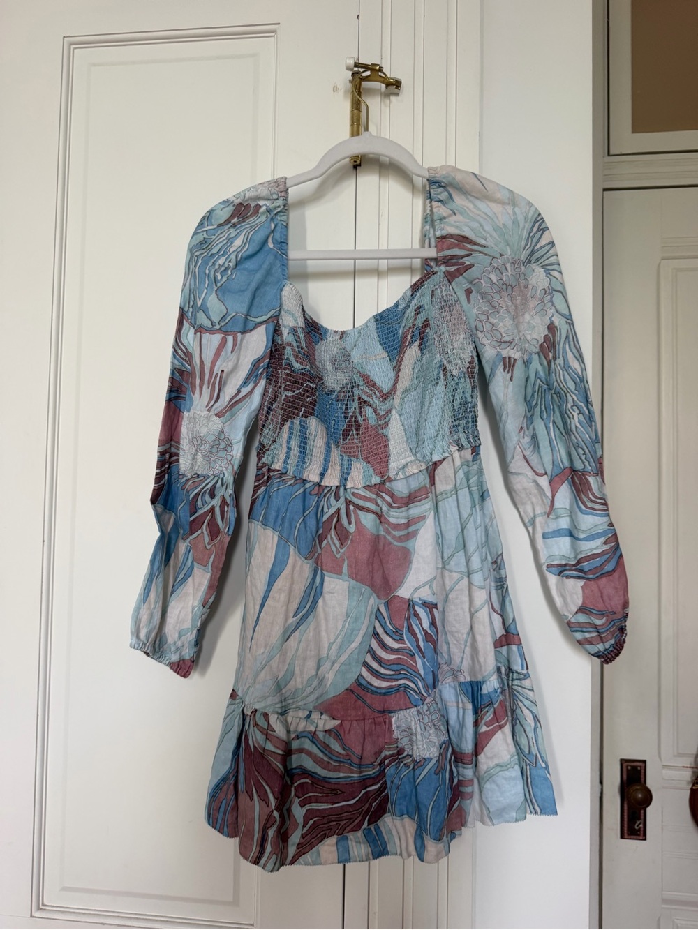 Wilfred Blue and Pink Floral Long-Sleeve Mini Dress